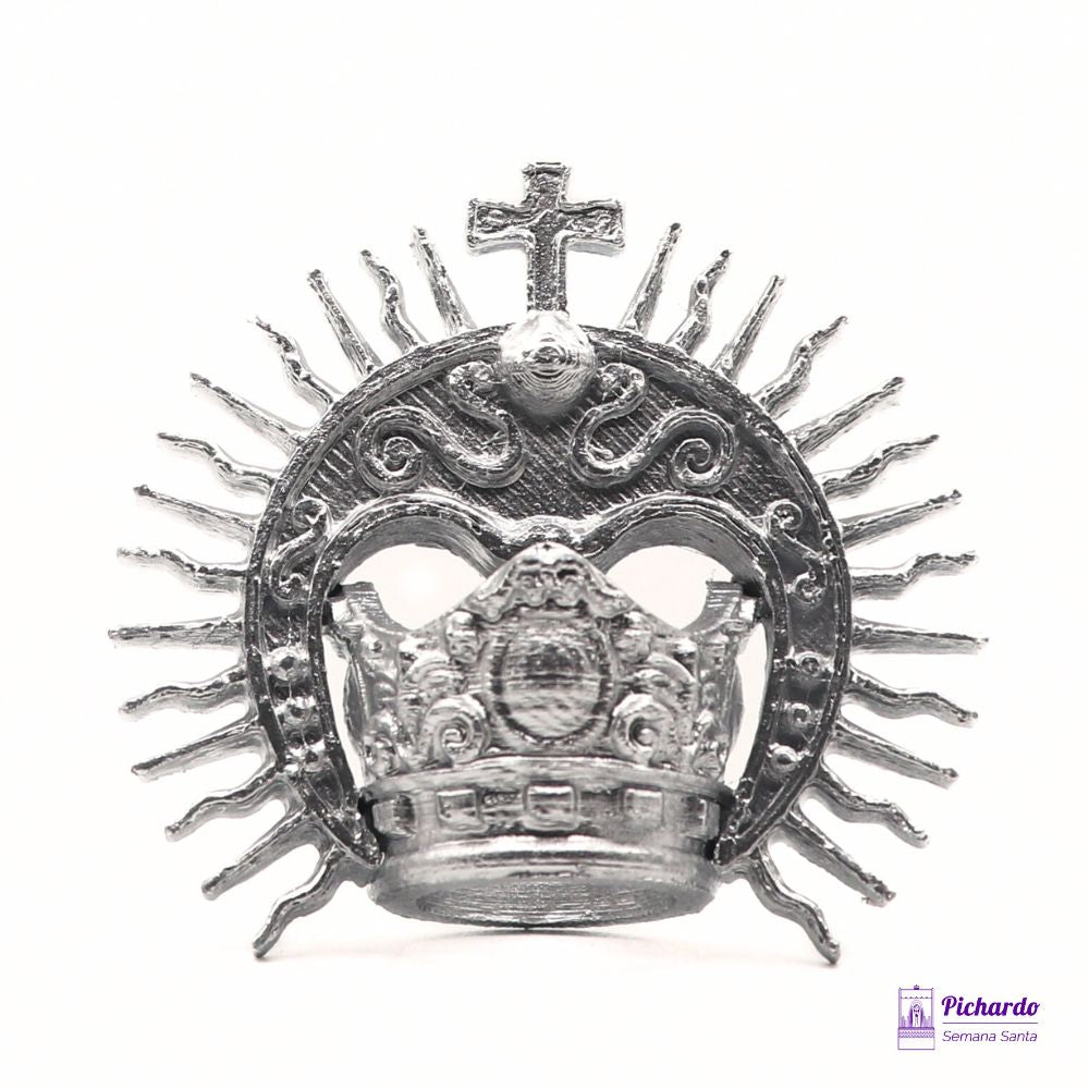 corona con rafagas plateada virgen miniatura 17 cm a 20 cm