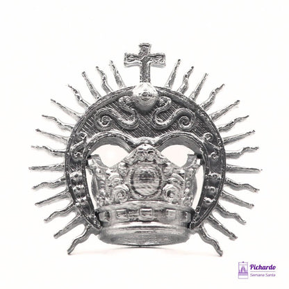 corona con rafagas plateada virgen miniatura 17 cm a 20 cm