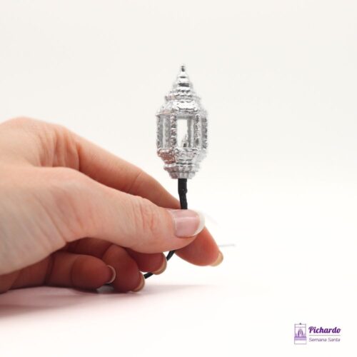 farol semana santa miniatura plateado con luz altura 4-5 cm